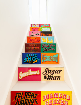 funky resin stairs with art 