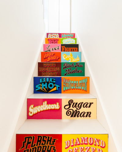 funky resin stairs with art 