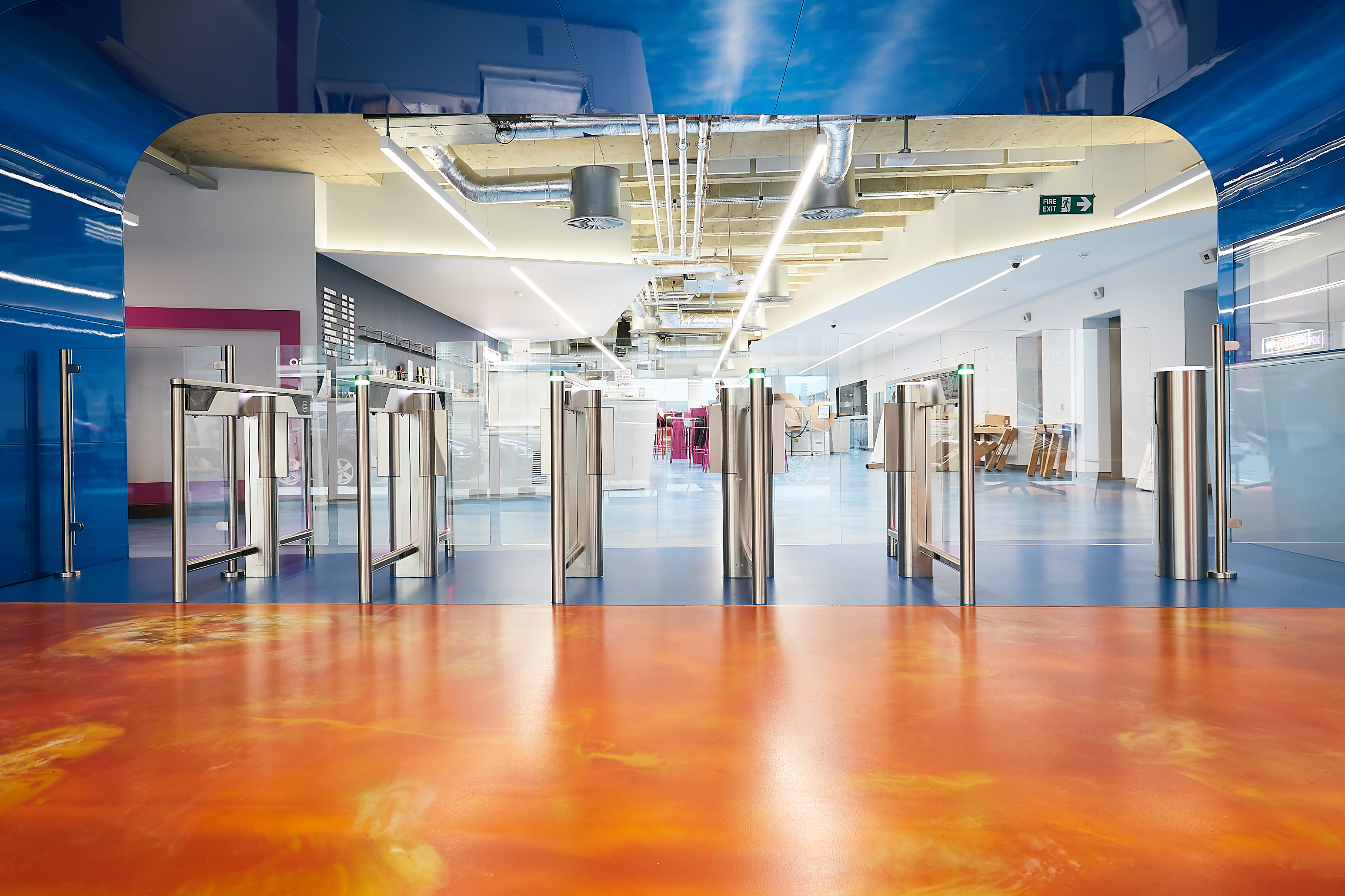 An Orange and Blue ArtSphere Floor in an Office