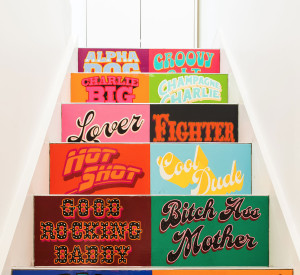 funky resin stairs with art 